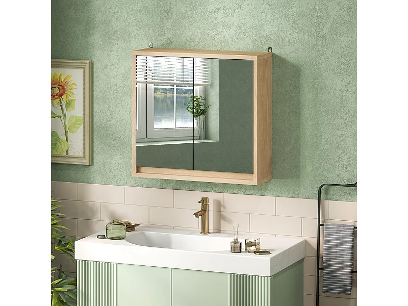 Armario de baño Ricotta Homcom 2 puertas con espejo natural 45x48x14,5 cm