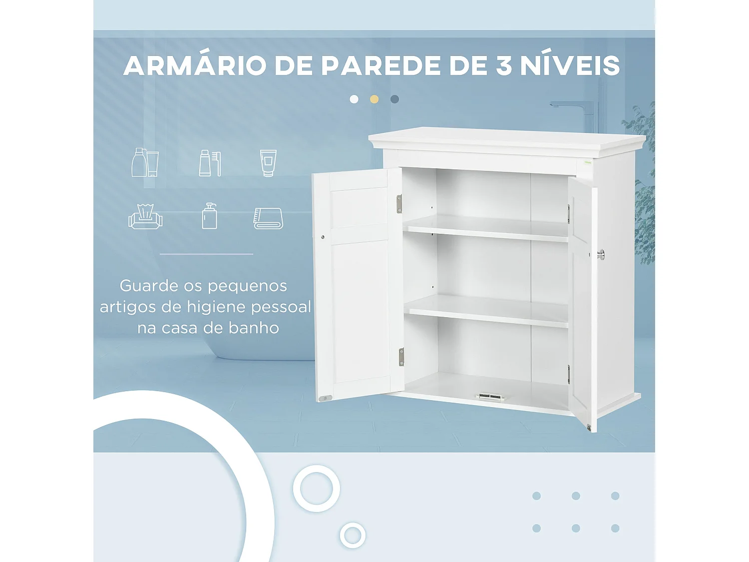 Armario de pared Trafalgar Kleankin 2 puertas + estantes ajustables blanco 60x58x24 cm