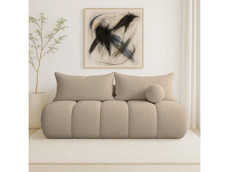 BESILIO Canapé arrondi convertible Glomi – tissu bouclé, canapé avec fonction lit – Beige