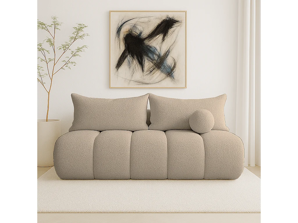 BESILIO Ronde slaapbank Glomi – boucléstof, bank met slaapfunctie – Beige