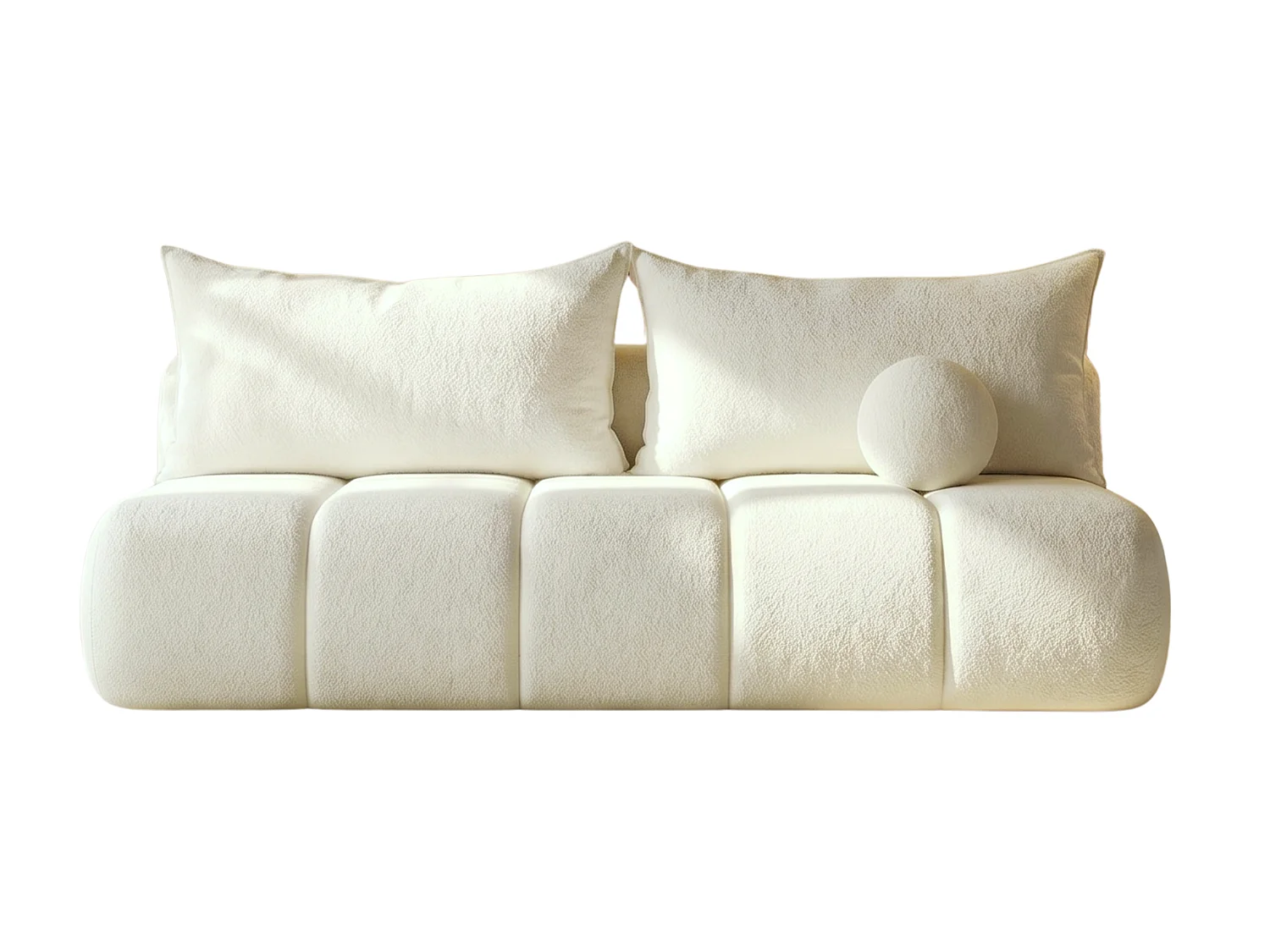 BESILIO Canapé arrondi convertible Glomi – tissu bouclé, canapé avec fonction lit – Crème