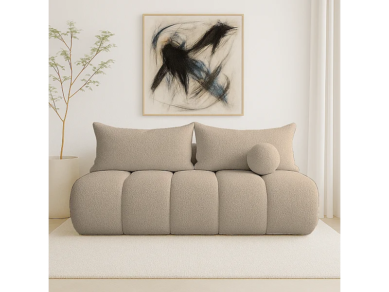 BESILIO Ronde slaapbank Glomi – boucléstof, bank met slaapfunctie – Beige