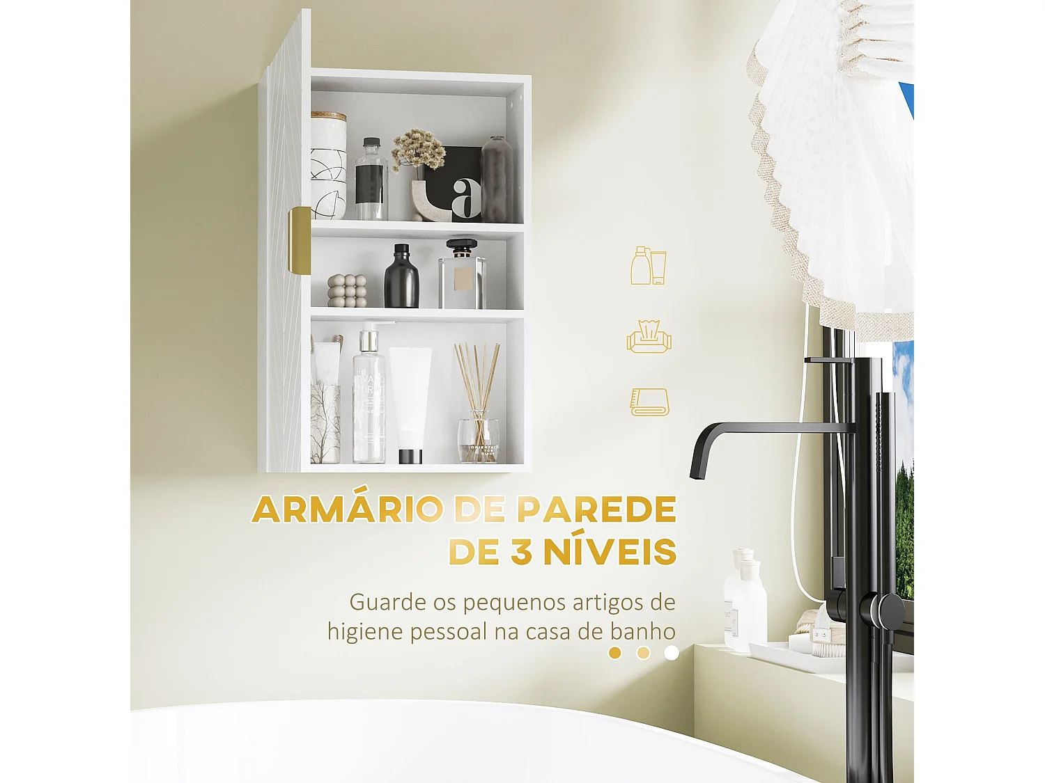 Armário de Banho Moderno Kleankin com 1 Puxador de Aço e Prateleiras Ajustáveis 40x15x60 cm Branco