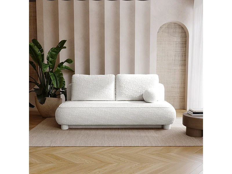 BESILIO Canapé deux places Toby – tissu bouclé, canapé convertible – Blanc