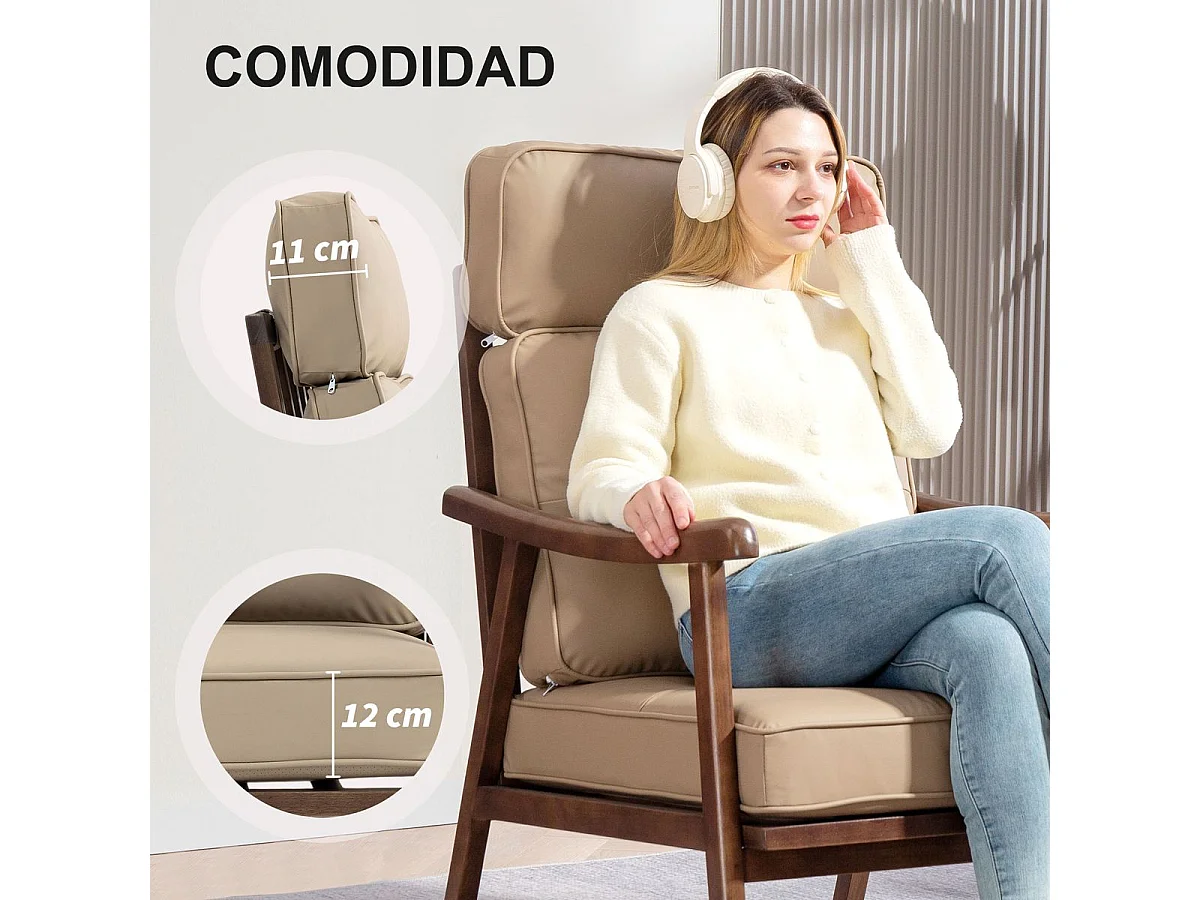 Butaca Elia Homcom respaldo alto beige 105x63,5x83 cm