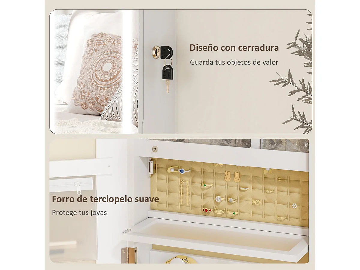 Espejo joyero Selene Homcom con luz LED blanco 118x44x16 cm