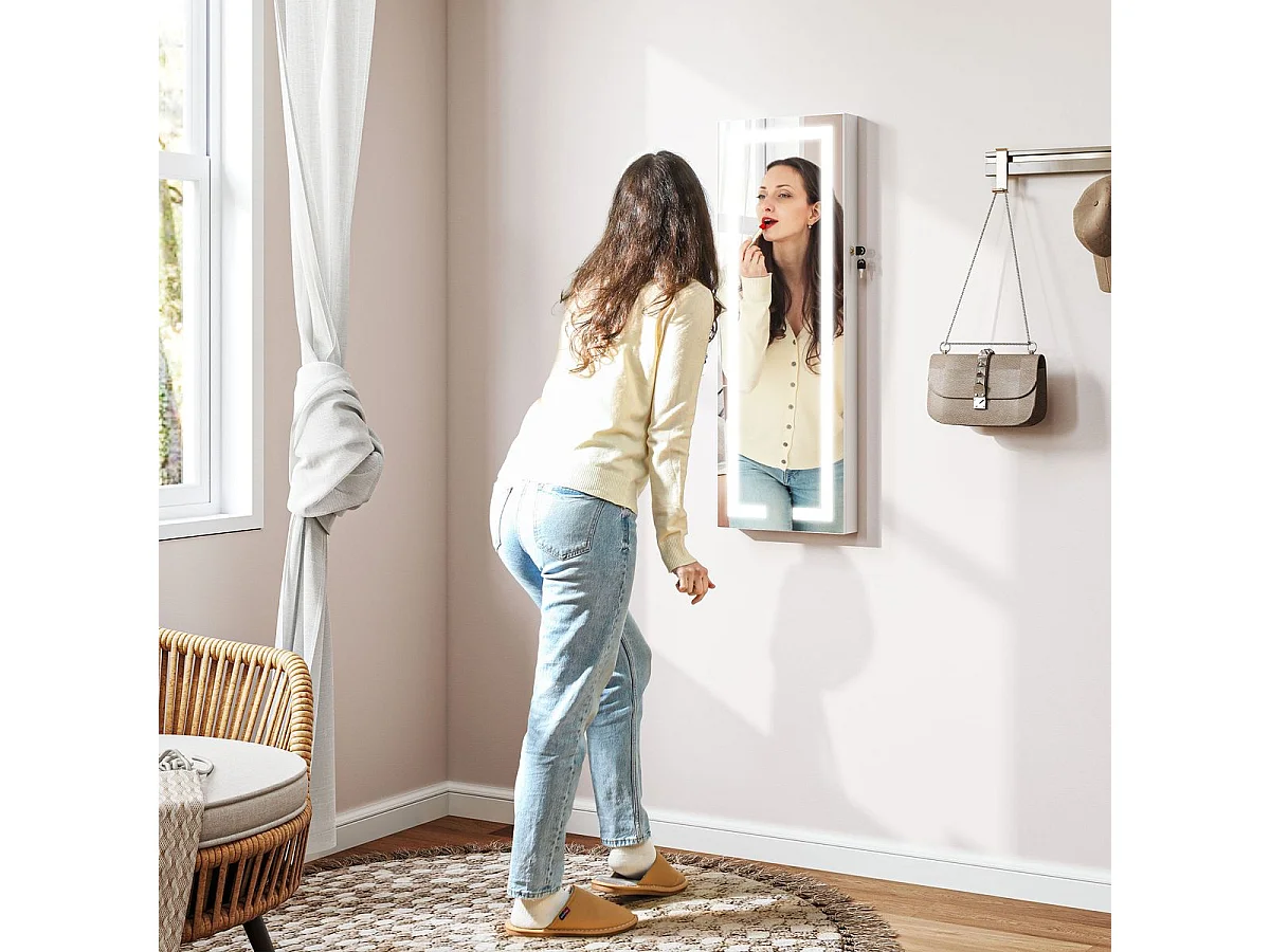 Espejo joyero Selene Homcom con luz LED blanco 118x44x16 cm