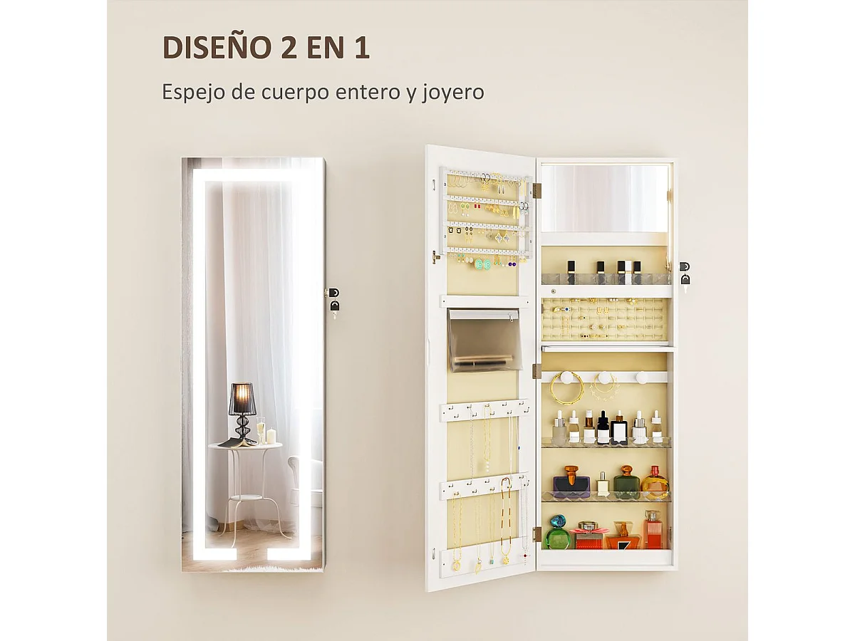 Espejo joyero Selene Homcom con luz LED blanco 118x44x16 cm