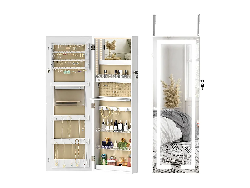 Espejo joyero Selene Homcom con luz LED blanco 118x44x16 cm