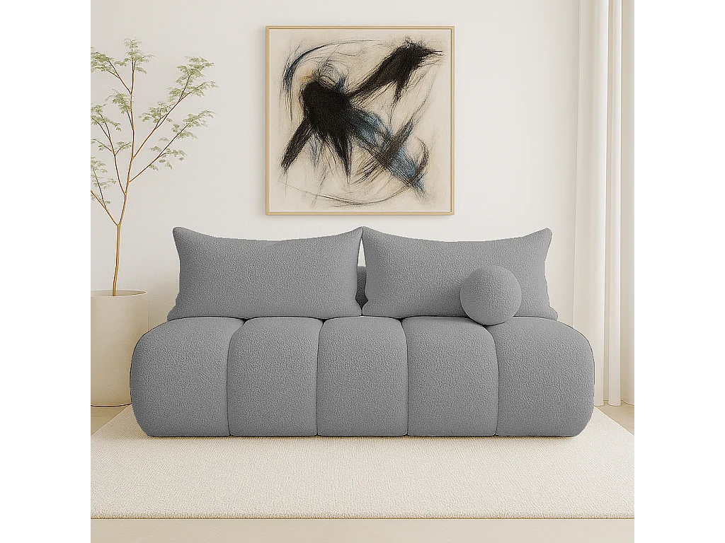 BESILIO Canapé arrondi convertible Glomi – tissu bouclé, canapé avec fonction lit – Gris