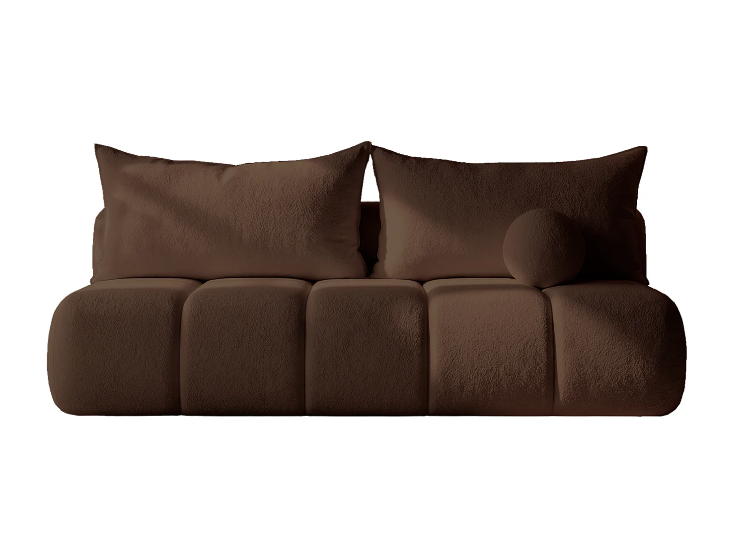 BESILIO Canapé arrondi convertible Glomi – tissu bouclé, canapé avec fonction lit – Marron