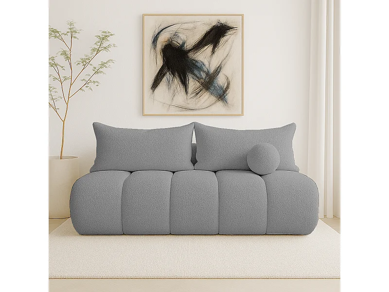 BESILIO Canapé arrondi convertible Glomi – tissu bouclé, canapé avec fonction lit – Gris