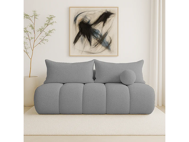 BESILIO Ronde slaapbank Glomi – boucléstof, bank met slaapfunctie – Grijs