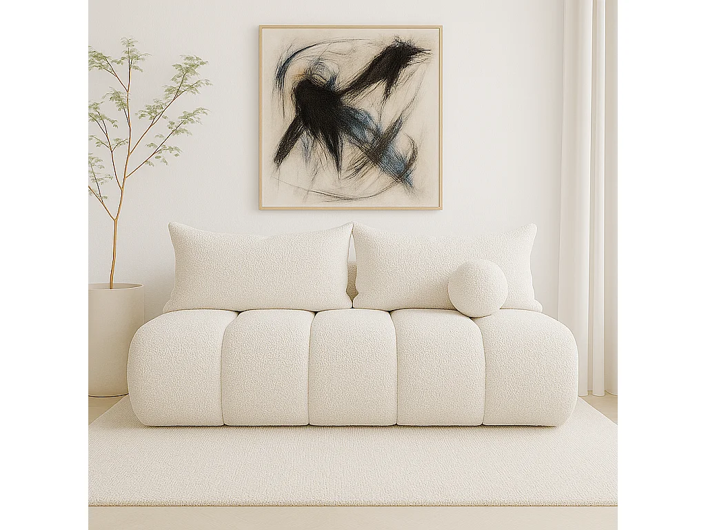 BESILIO Ronde slaapbank Glomi – boucléstof, bank met slaapfunctie – Wit