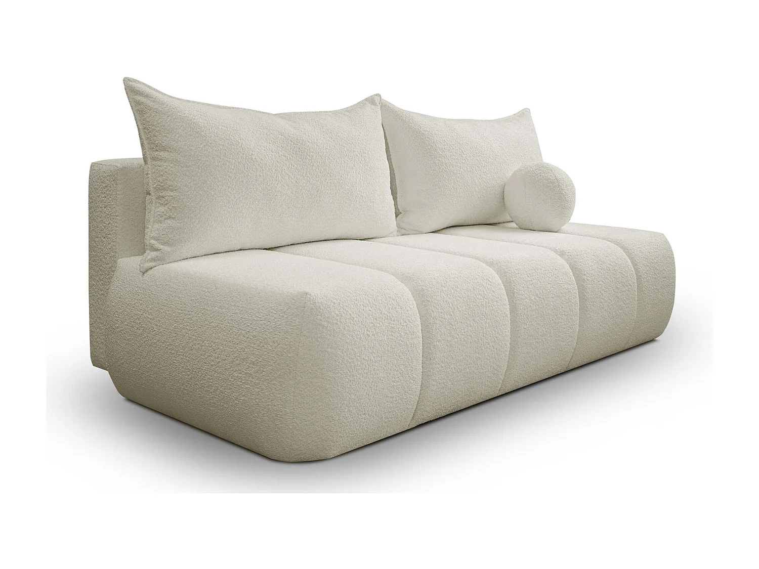 BESILIO Canapé arrondi convertible Glomi – tissu bouclé, canapé avec fonction lit – Blanc