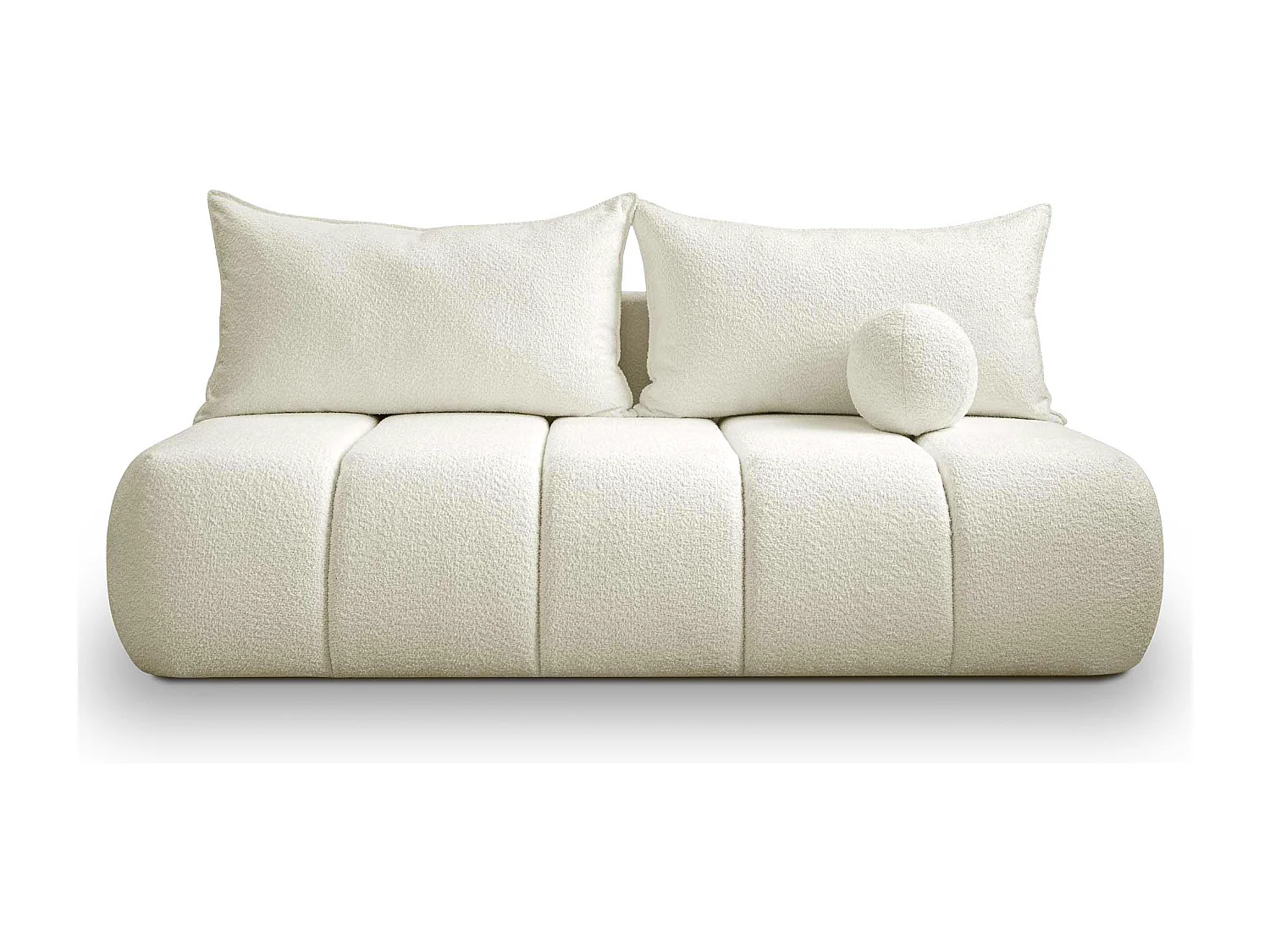 BESILIO Canapé arrondi convertible Glomi – tissu bouclé, canapé avec fonction lit – Blanc