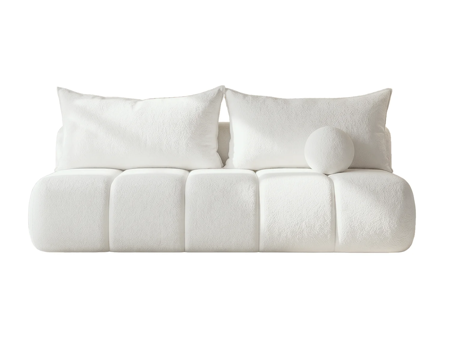 BESILIO Obła kanapa rozkładana Glomi - tkanina boucle, sofa z funkcją spania- Biały