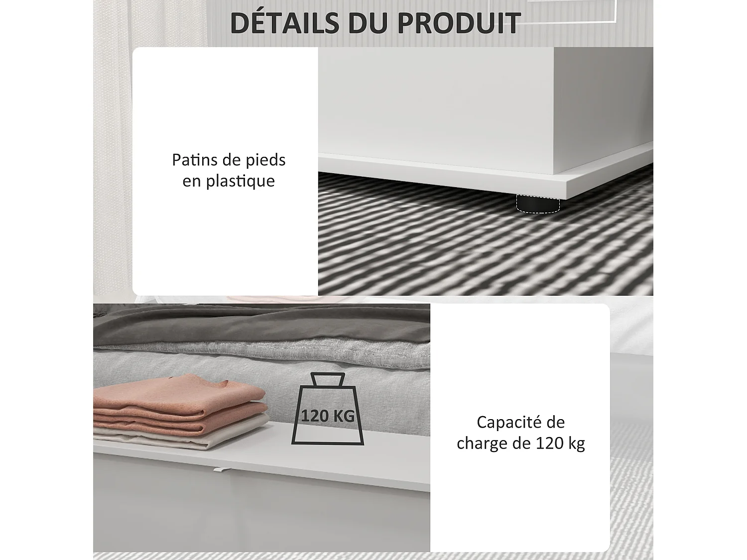 Coffre malle de rangement coffre à jouets dim. 80L x 40l x 40H cm panneaux particules blanc