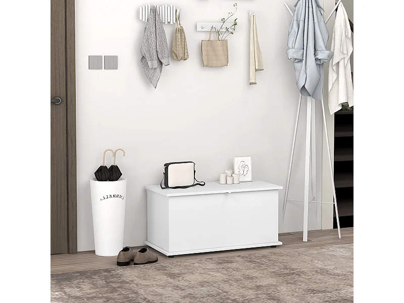 Coffre malle de rangement coffre à jouets dim. 80L x 40l x 40H cm panneaux particules blanc