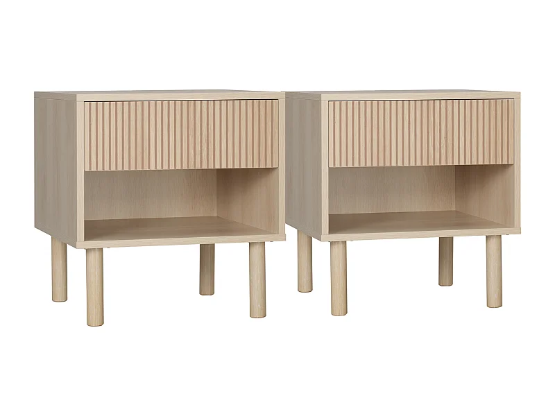 Lot de 2 chevets design Urban Craft tiroir niche effet bois clair naturel