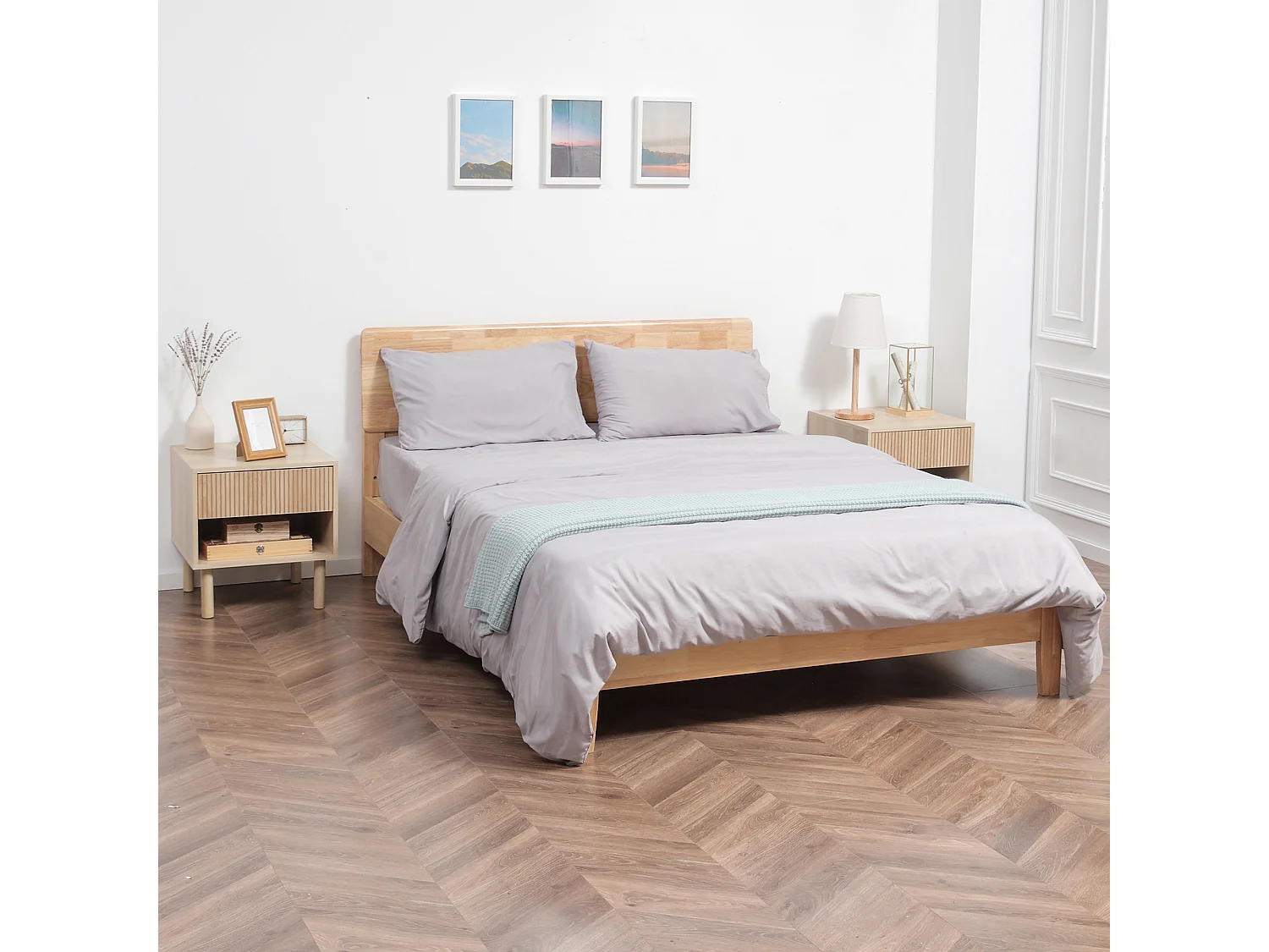 Lot de 2 chevets design Urban Craft tiroir niche effet bois clair naturel