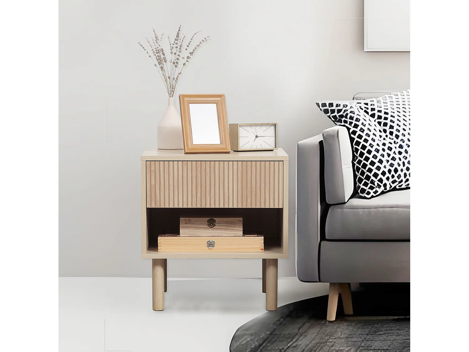 Lot de 2 chevets design Urban Craft tiroir niche effet bois clair naturel