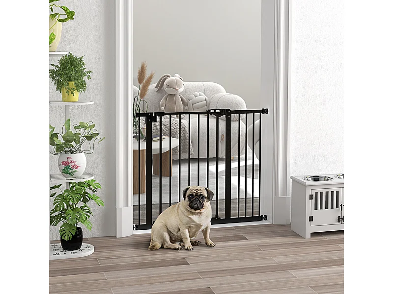 Barrière de sécurité chien - porte double verrouillage - L.94 cm max. - sans perçage - métal noir