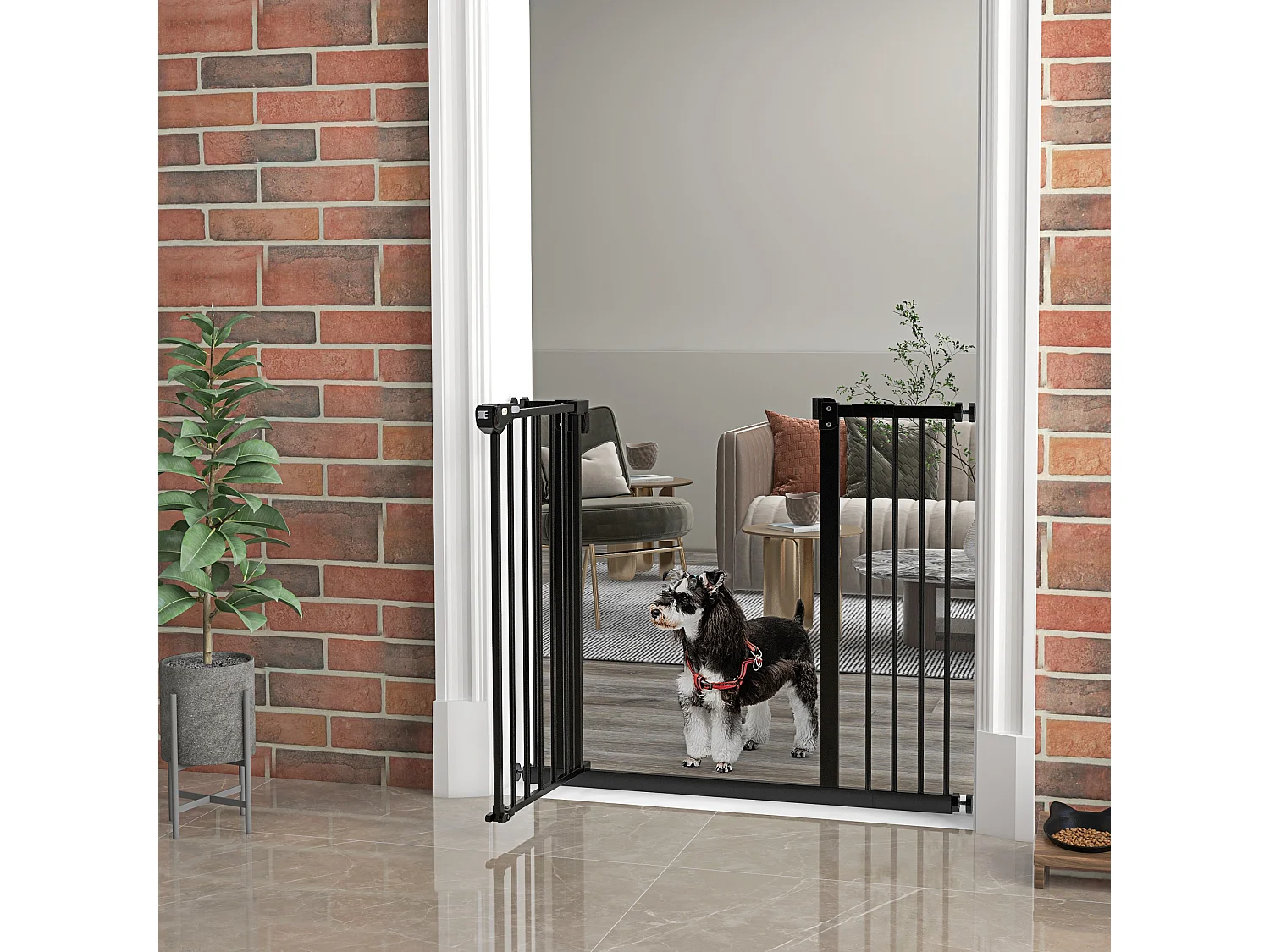 Barrière de sécurité chien - porte double verrouillage - L.94 cm max. - sans perçage - métal noir