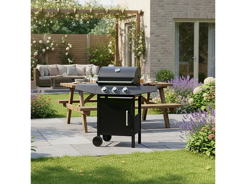 Barbacoa de gas Pegaso Hannover Grill 3 fuegos 110x110x46 cm negro