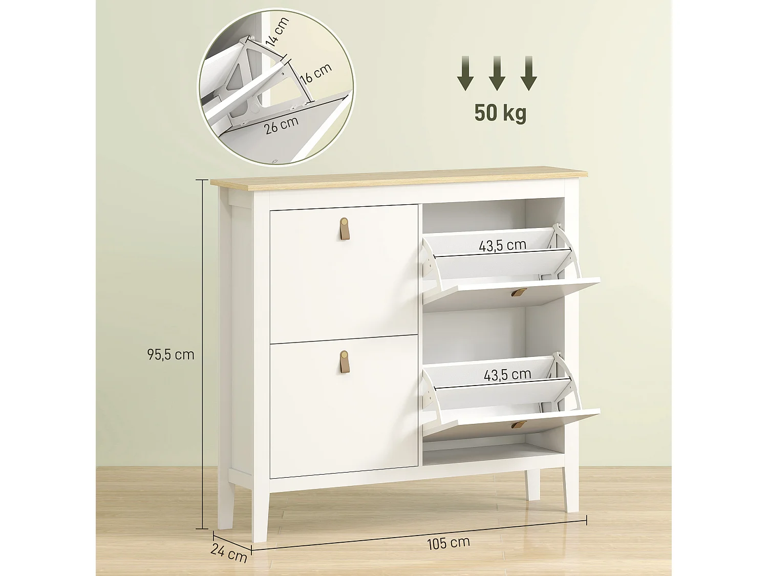 Meuble à chaussures armoire à chaussures 4 portes 4 étagères amovibles réglables dim. 105 x 24 x 95,5 cm blanc effet bois clair