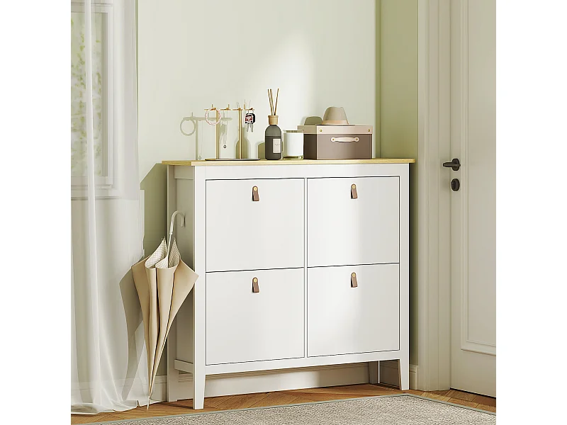 Meuble à chaussures armoire à chaussures 4 portes 4 étagères amovibles réglables dim. 105 x 24 x 95,5 cm blanc effet bois clair