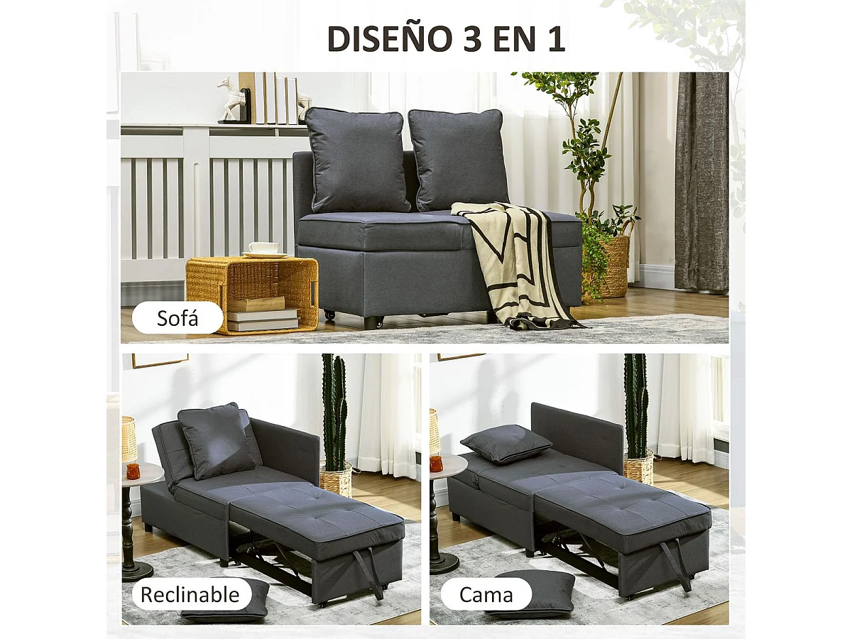 Sofá cama Azuro Homcom 3 en 1 gris 82x98x71 cm