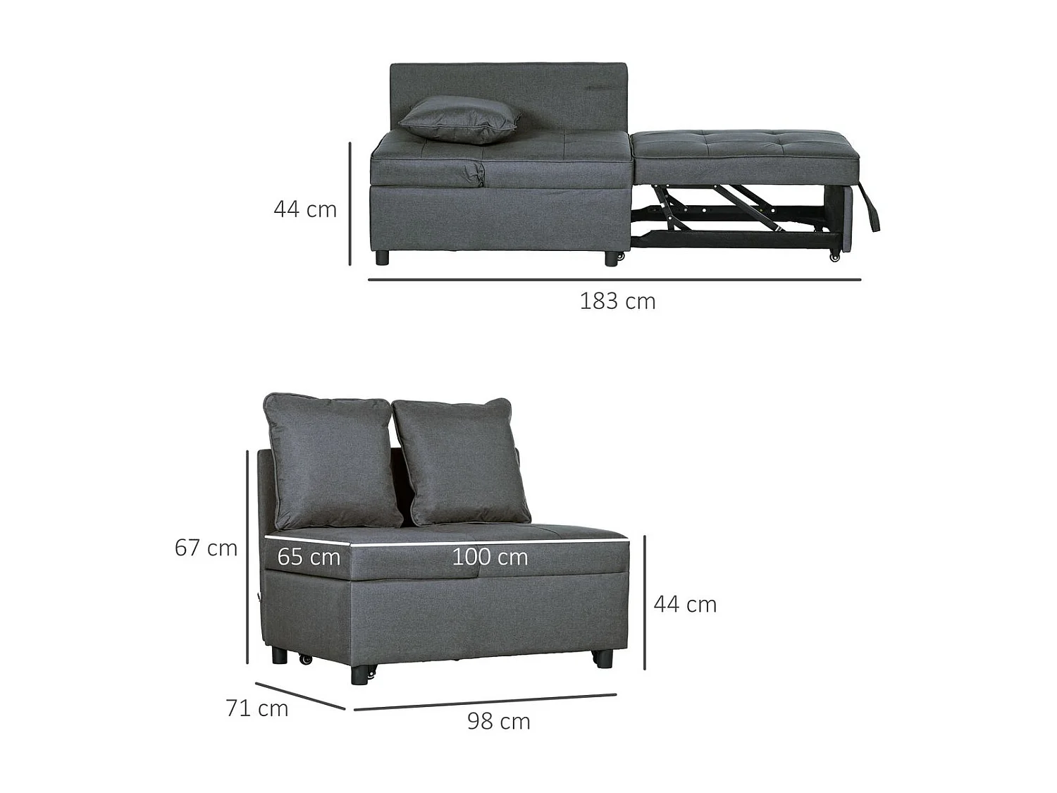 Sofá cama Azuro Homcom 3 en 1 gris 82x98x71 cm