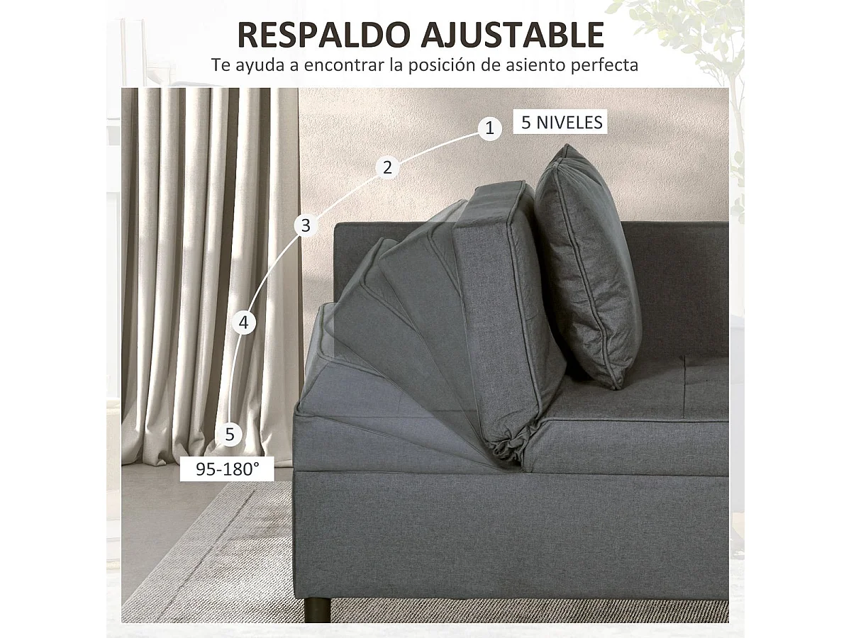 Sofá cama Azuro Homcom 3 en 1 gris 82x98x71 cm