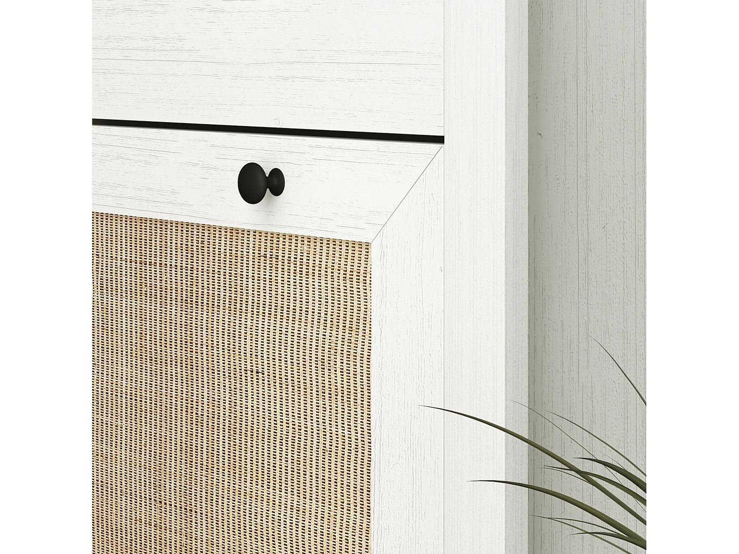 Meuble chaussures - armoire à chaussures 3 tiroirs à portes abattants effet cannage rotin bois naturel