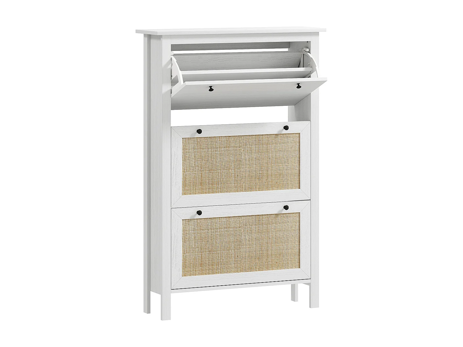 Meuble chaussures - armoire à chaussures 3 tiroirs à portes abattants effet cannage rotin bois naturel