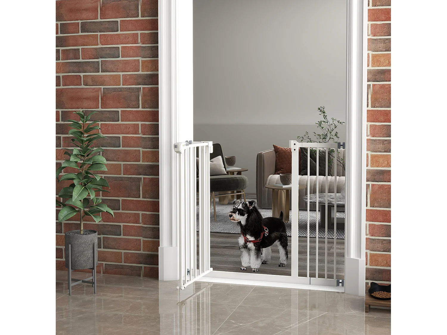 Barrière de sécurité chien - porte double verrouillage - L.94 cm max. - sans perçage - métal blanc