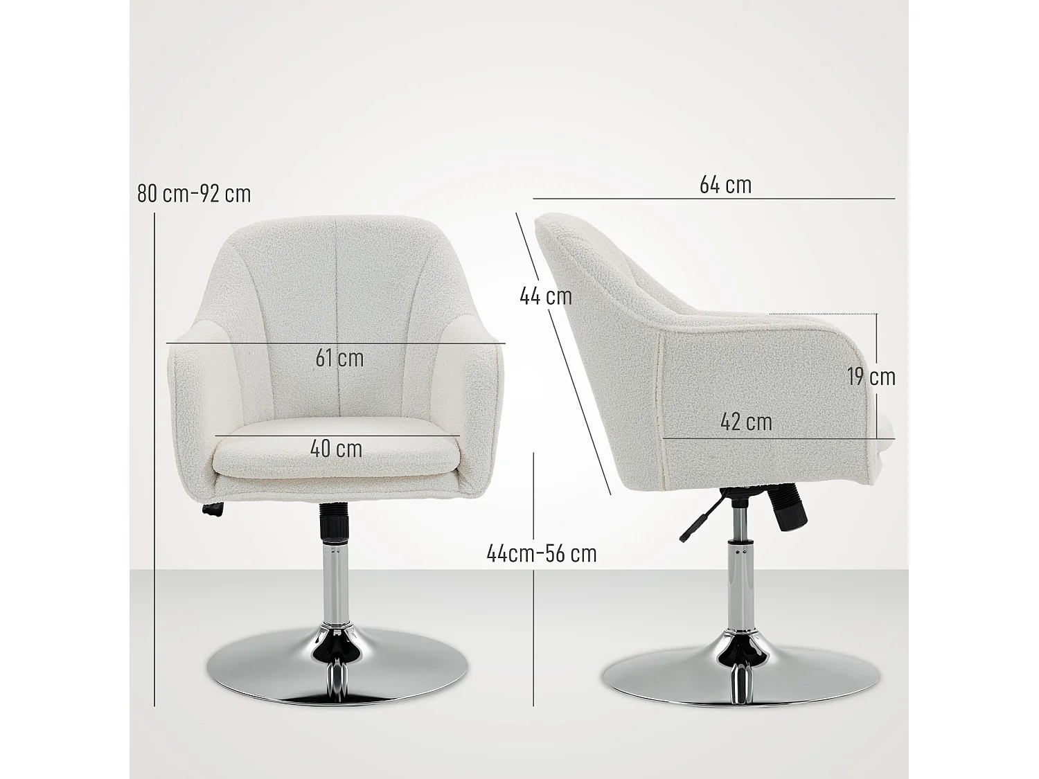 Fauteuil lounge de salon bureau design bouclette - réglable - acier chromé blanc