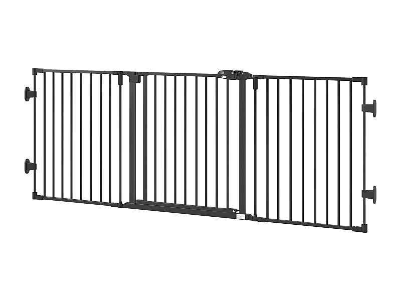 Barrière de sécurité chien pliable modulable 3 panneaux une porte dim. max. L.202,5 x H.76 cm - acier noir