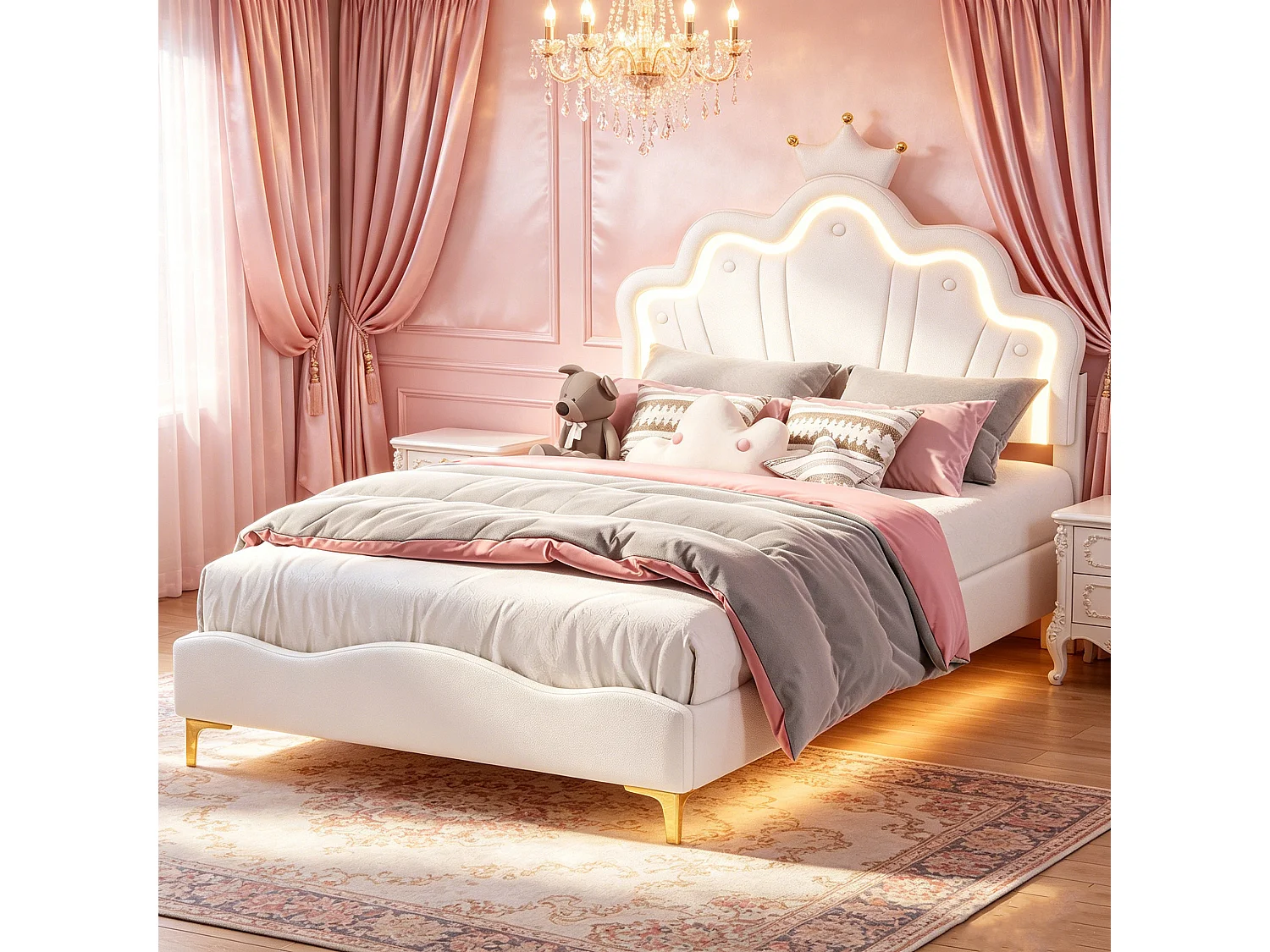 Cama tapizada 160x200 cm, estructura de cama doble con resorte de gas, canapé y somier de láminas, cabecero regulable en altura, terciopelo, beige