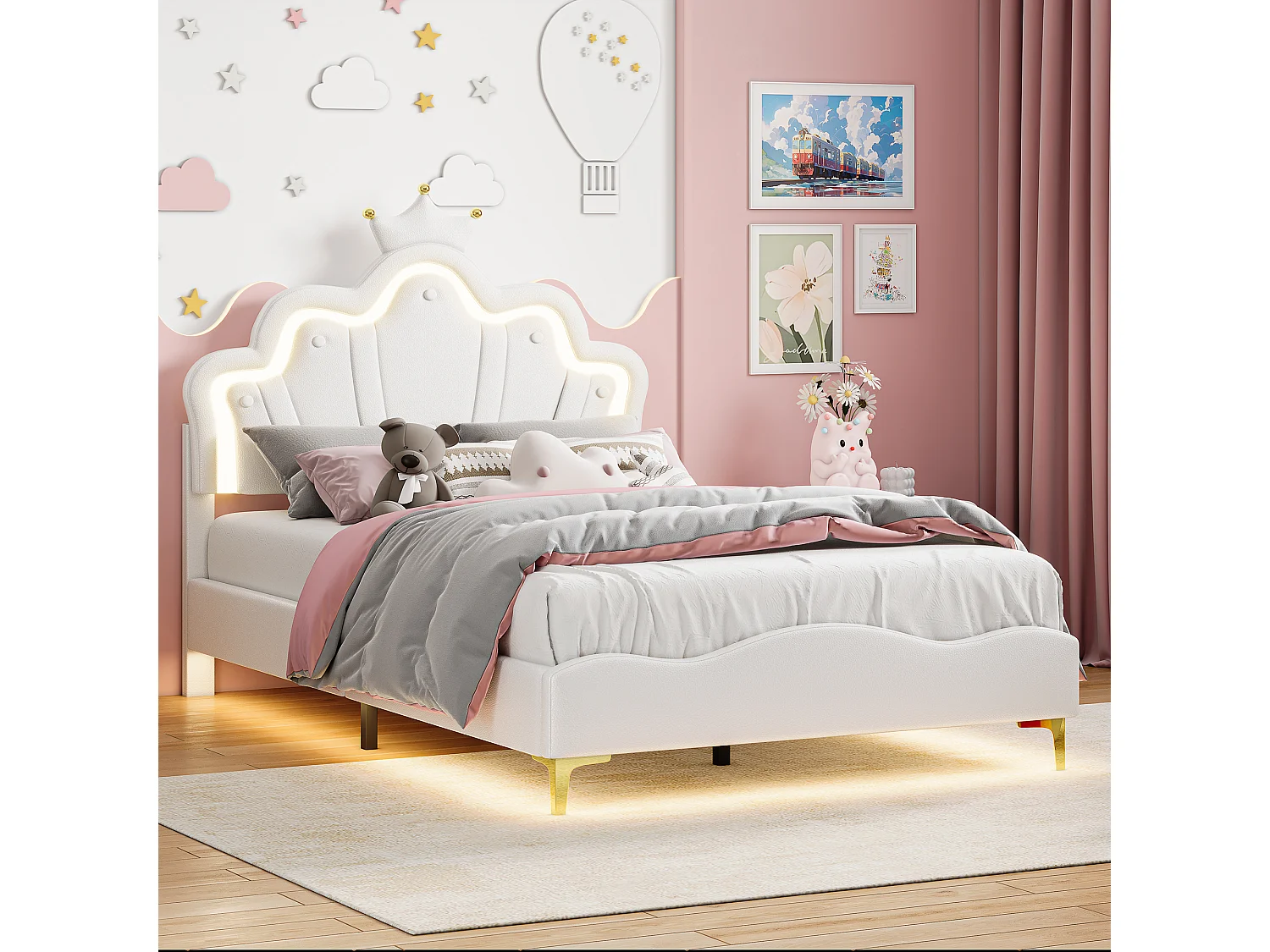 Cama tapizada 160x200 cm, estructura de cama doble con resorte de gas, canapé y somier de láminas, cabecero regulable en altura, terciopelo, beige