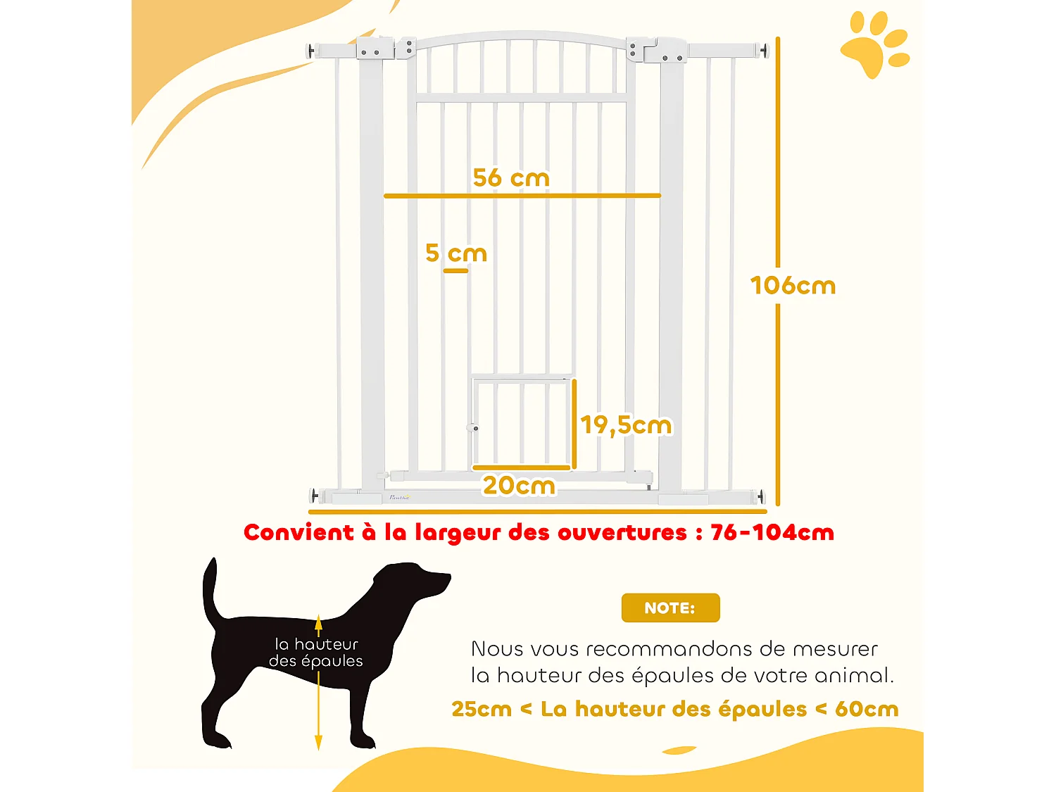 Barrière de sécurite chien extensible L.76-104 cm double verrouillage montage pression ou perçage blanc