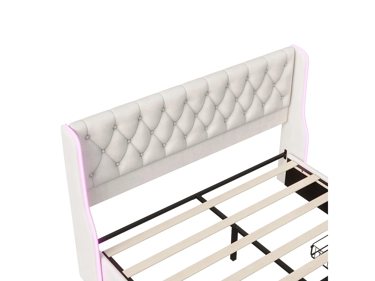 Gestoffeerd bed 160x200 cm, tweepersoonsbed met geïntegreerde ledverlichting, bed met hoofdbord en lattenbodem, opbergbed met 3 lades, fluweel, beige