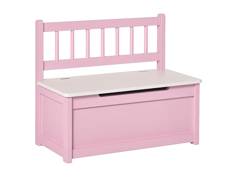 Banc coffre à jouet 2 en 1 style girly bicolore rose blanc dim. 60 x 30 x 50 cm