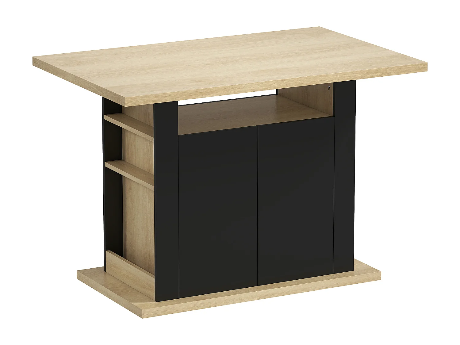 Table à manger ilot central cuisine 4-6 personnes noir naturel