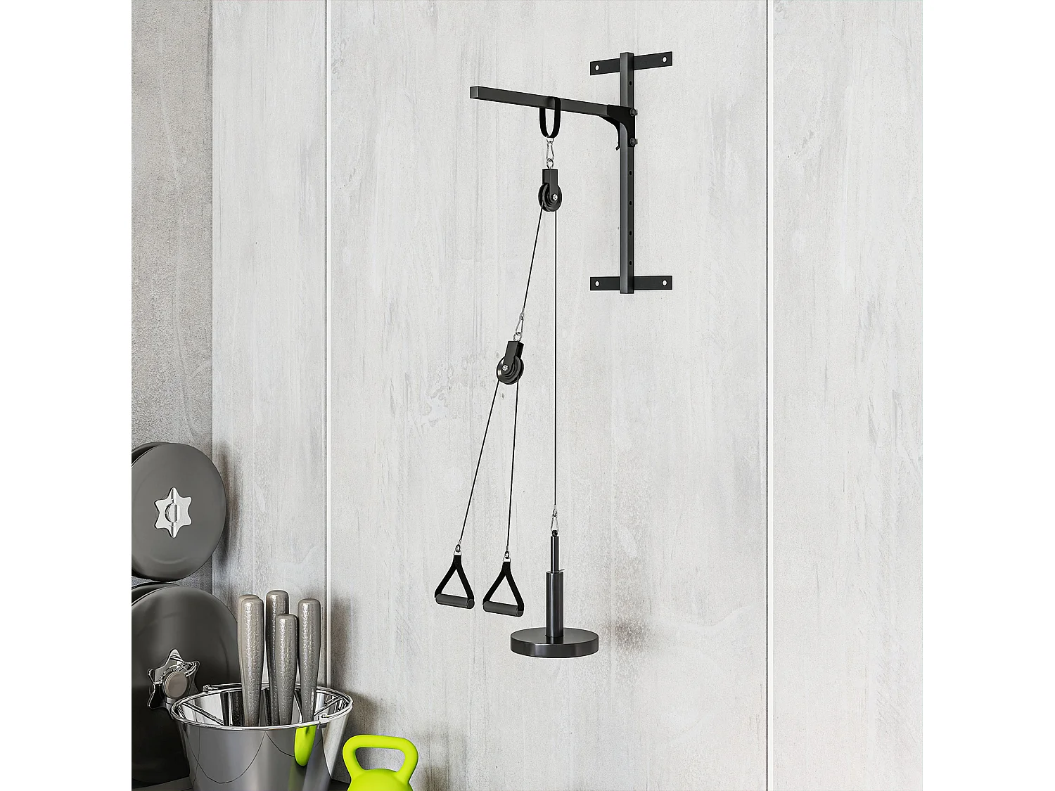 Station de traction murale - machine poulie musculation - LAT pulldown exercices - acier nylon rouge noir