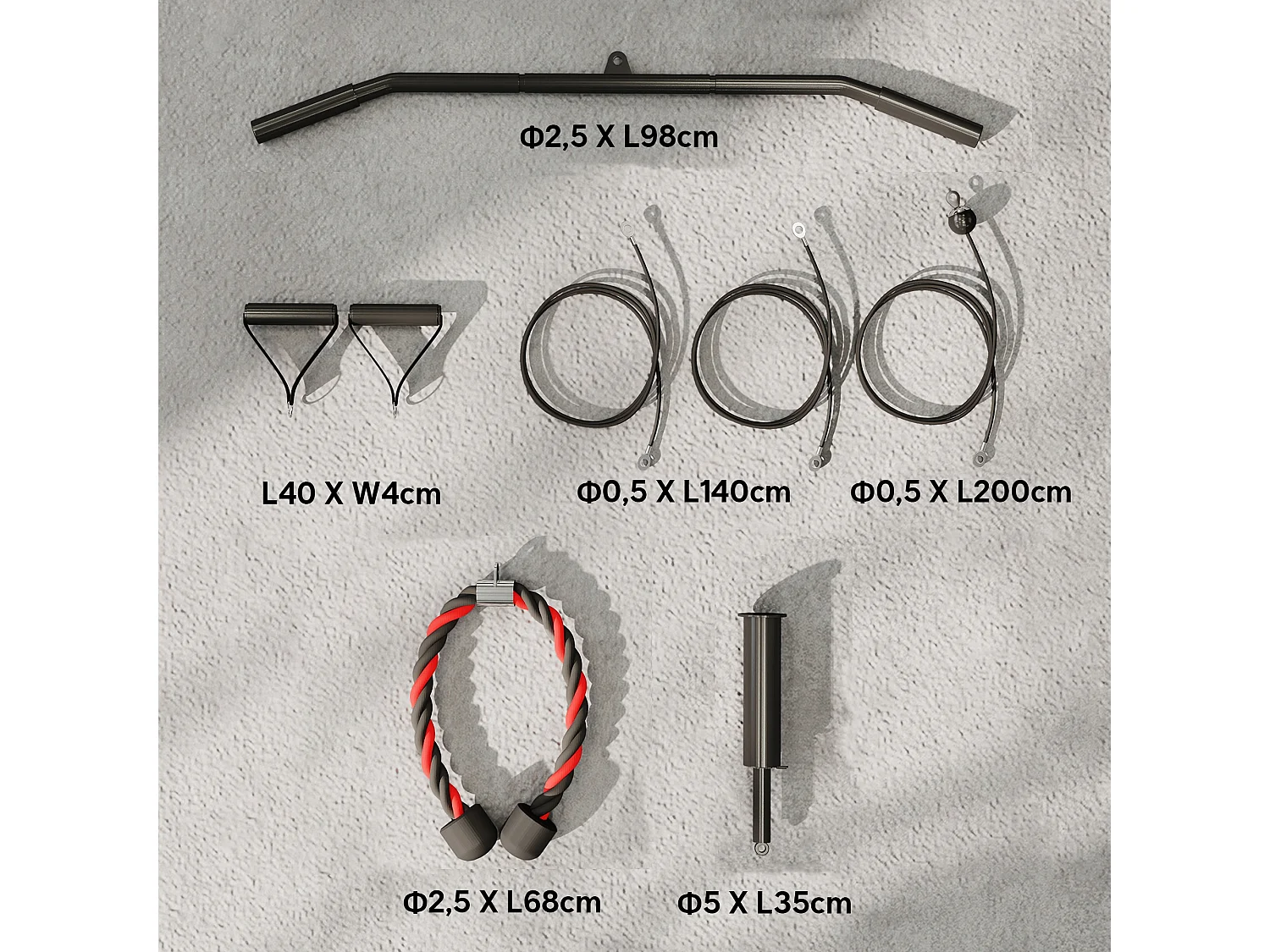 Station de traction murale - machine poulie musculation - LAT pulldown exercices - acier nylon rouge noir