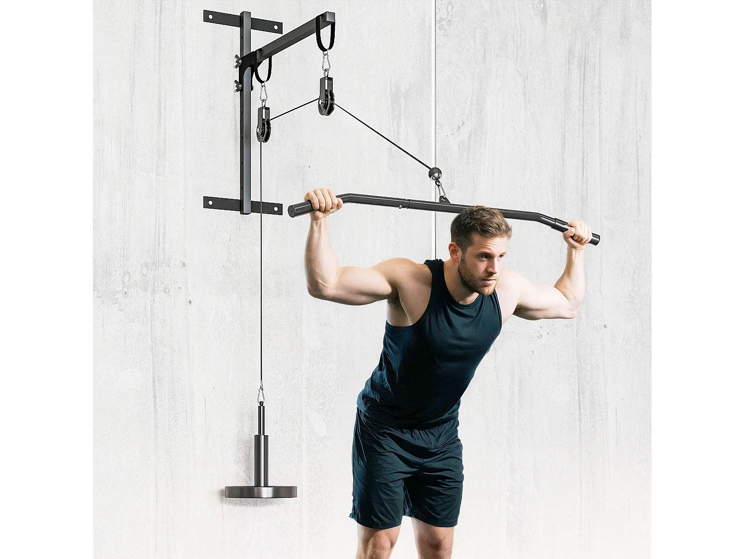 Station de traction murale - machine poulie musculation - LAT pulldown exercices - acier nylon rouge noir