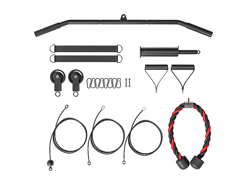 Station de traction murale - machine poulie musculation - LAT pulldown exercices - acier nylon rouge noir