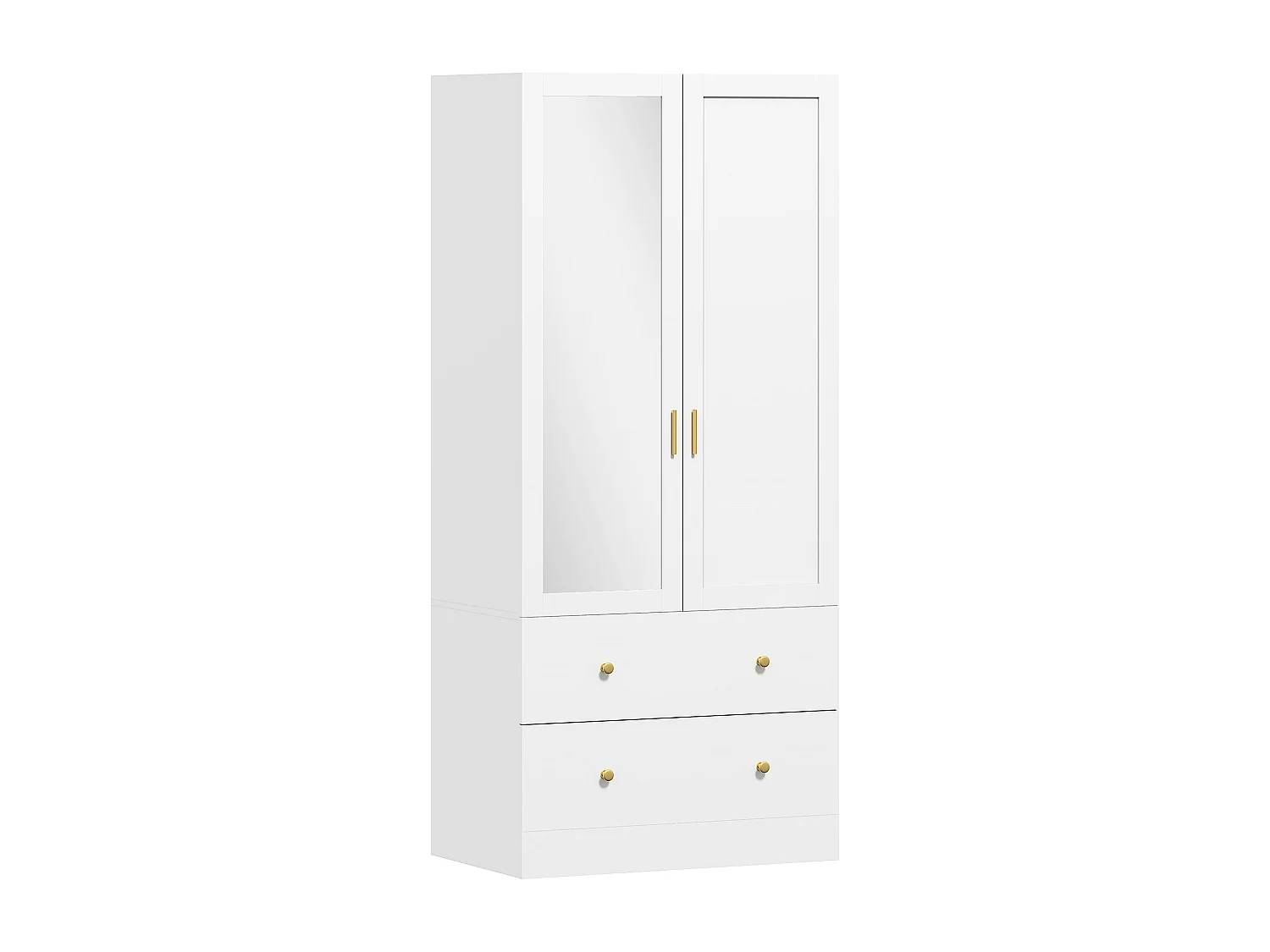 Armoire penderie design - miroir, 2 portes, 2 tiroirs - dim. 80 x 50 x 180 cm - doré blanc
